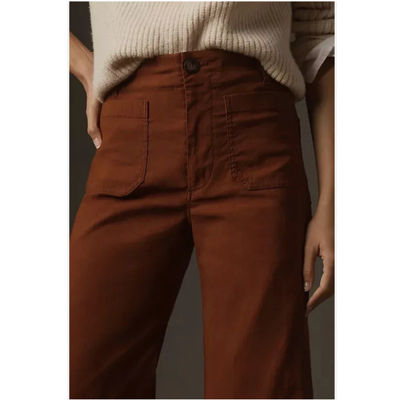 NWOT Anthropologie Maeve The Colette Cropped Wide-Leg Pants Mango Brown Size 33 - Picture 5 of 12
